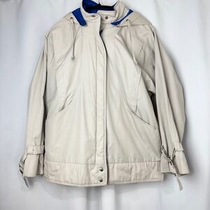 London Fog Beige Hooded Zip Up Jacket Women 12 Regular Casual‎ Outerwear
